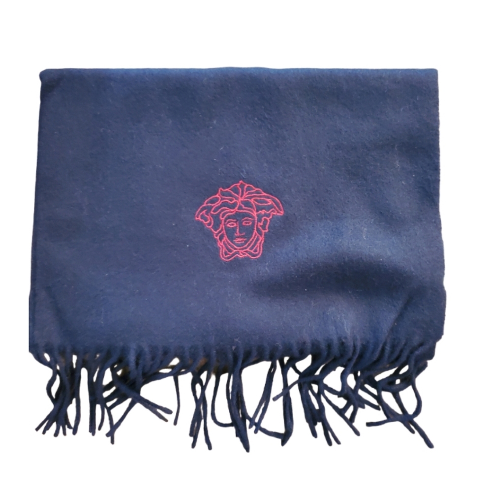 Versace Medussa Navy Blue & Wine Wool Scarf NWT